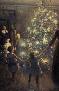 viggo-johansen-girotondo-attorno-albero.-natale bambini girano intorno ad albero di natale tenendosi per mano